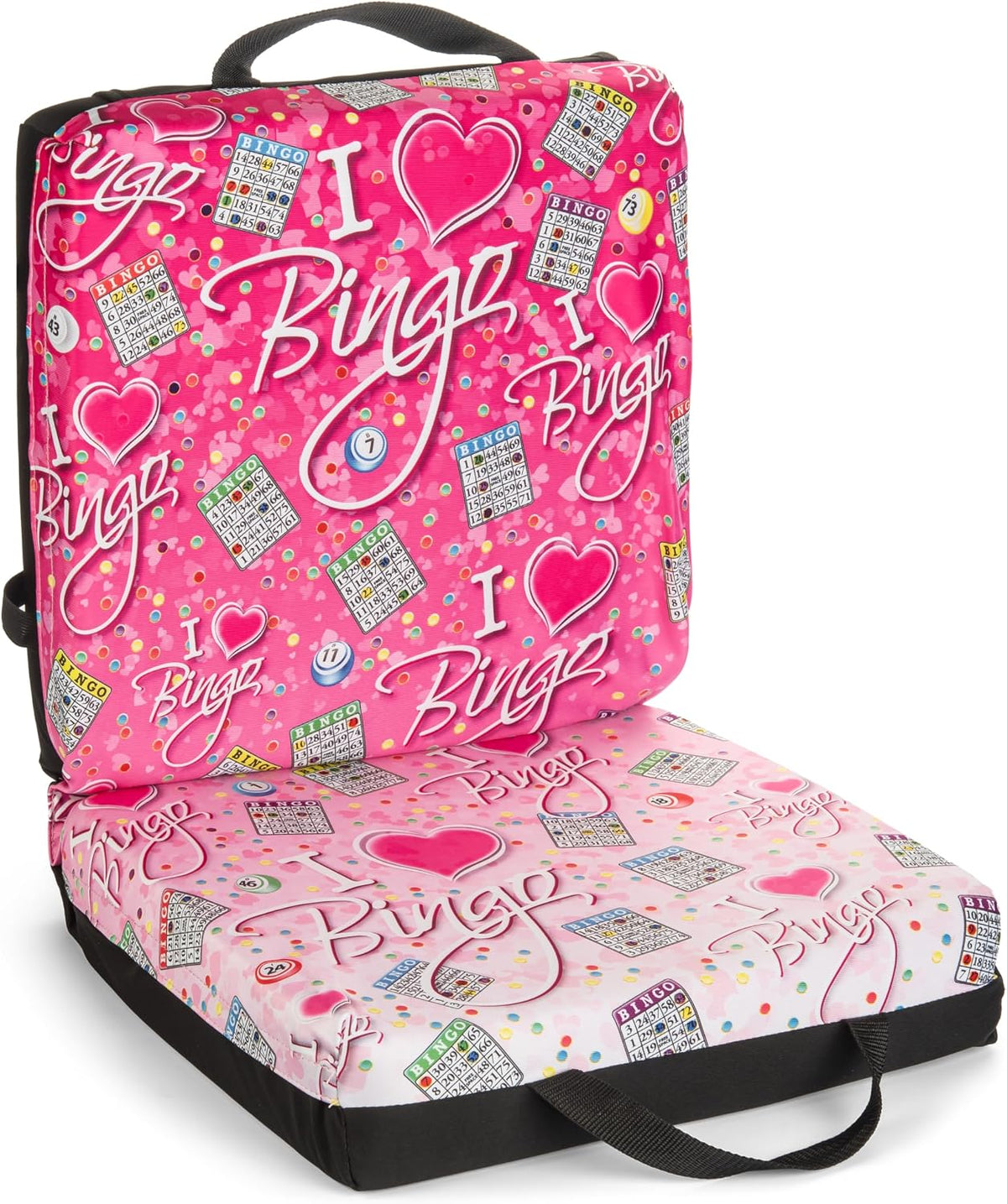 I Love Bingo Cojín de asiento con patrón rosa\/negro, cojín extra g...