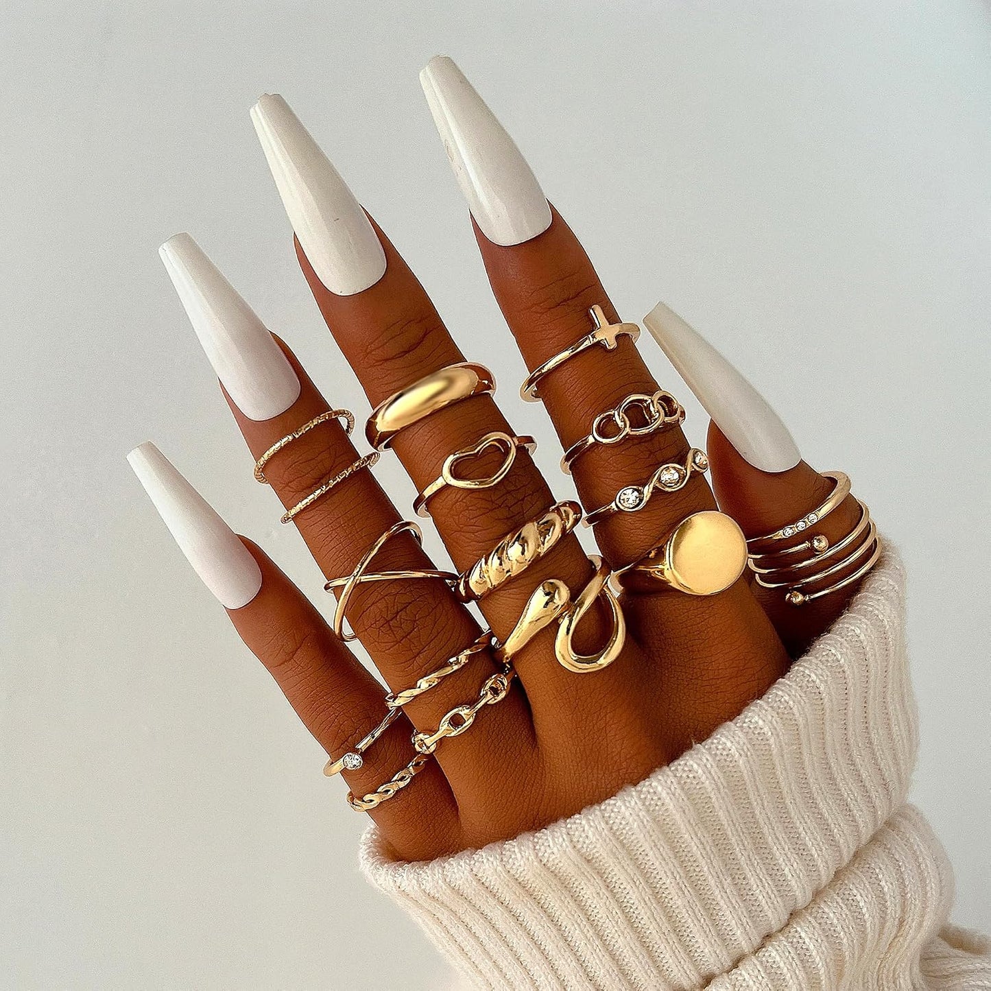 FAXHION Juego de 60 anillos apilables de oro para mujer, anillos de...