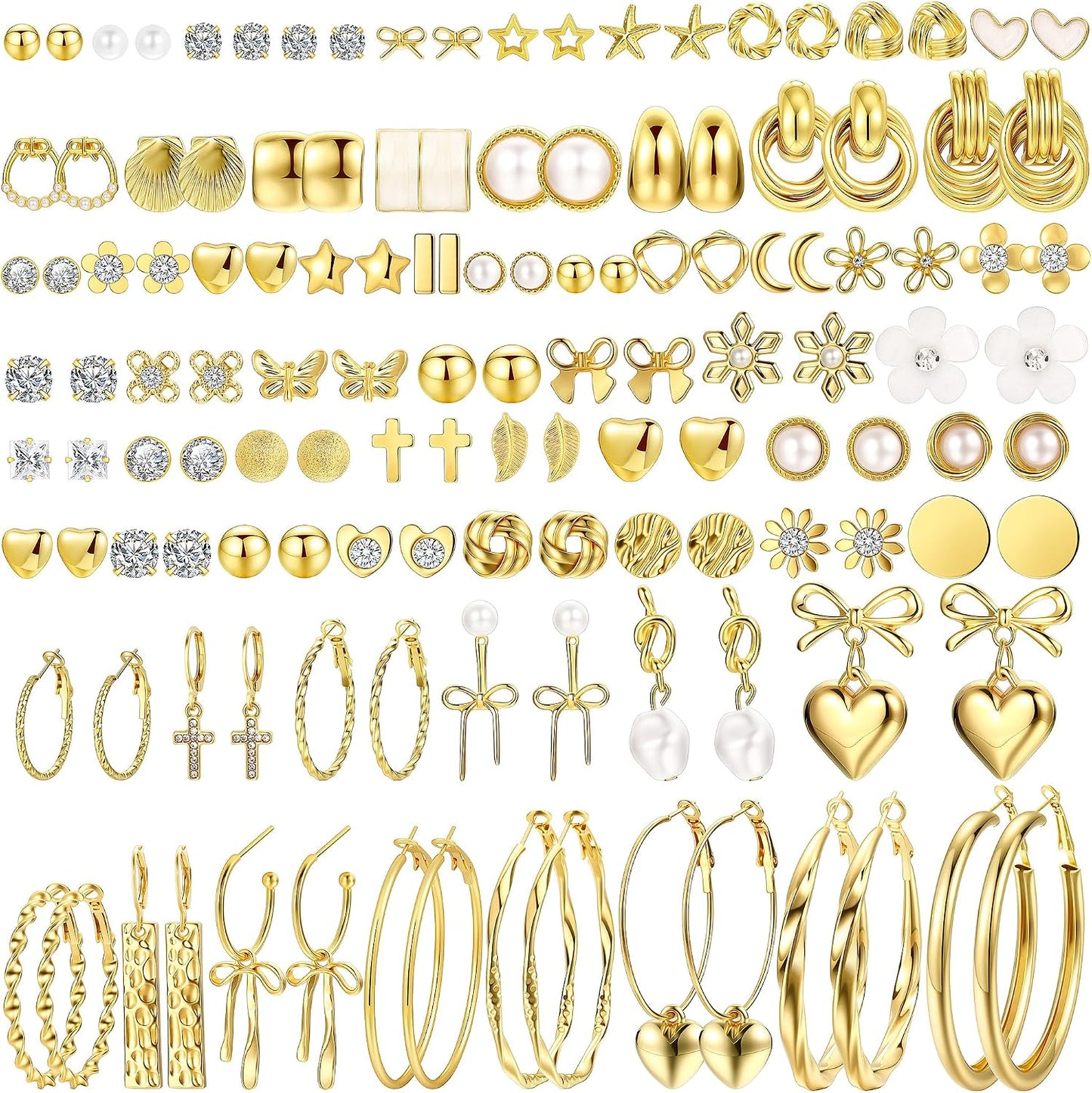 Juego de 75 Pares de Pendientes de Oro para Mujer, Pendientes de Ar...