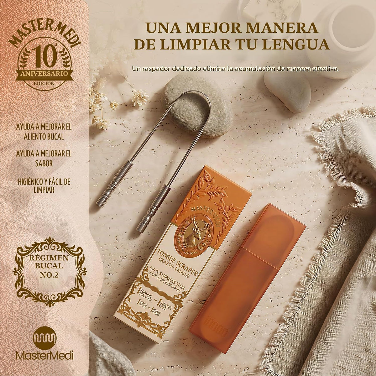 MasterMedi Raspador de lengua con estuche, raspador de lengua fácil...