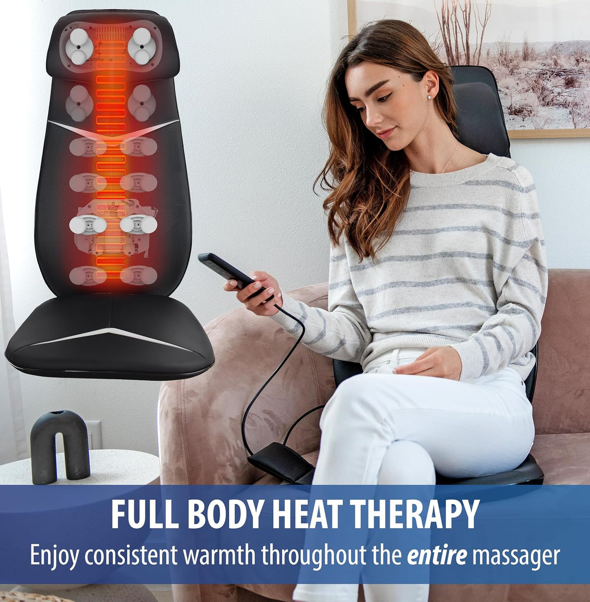 Zyllion Shiatsu Masajeador de cuello y espalda con calor para silla...