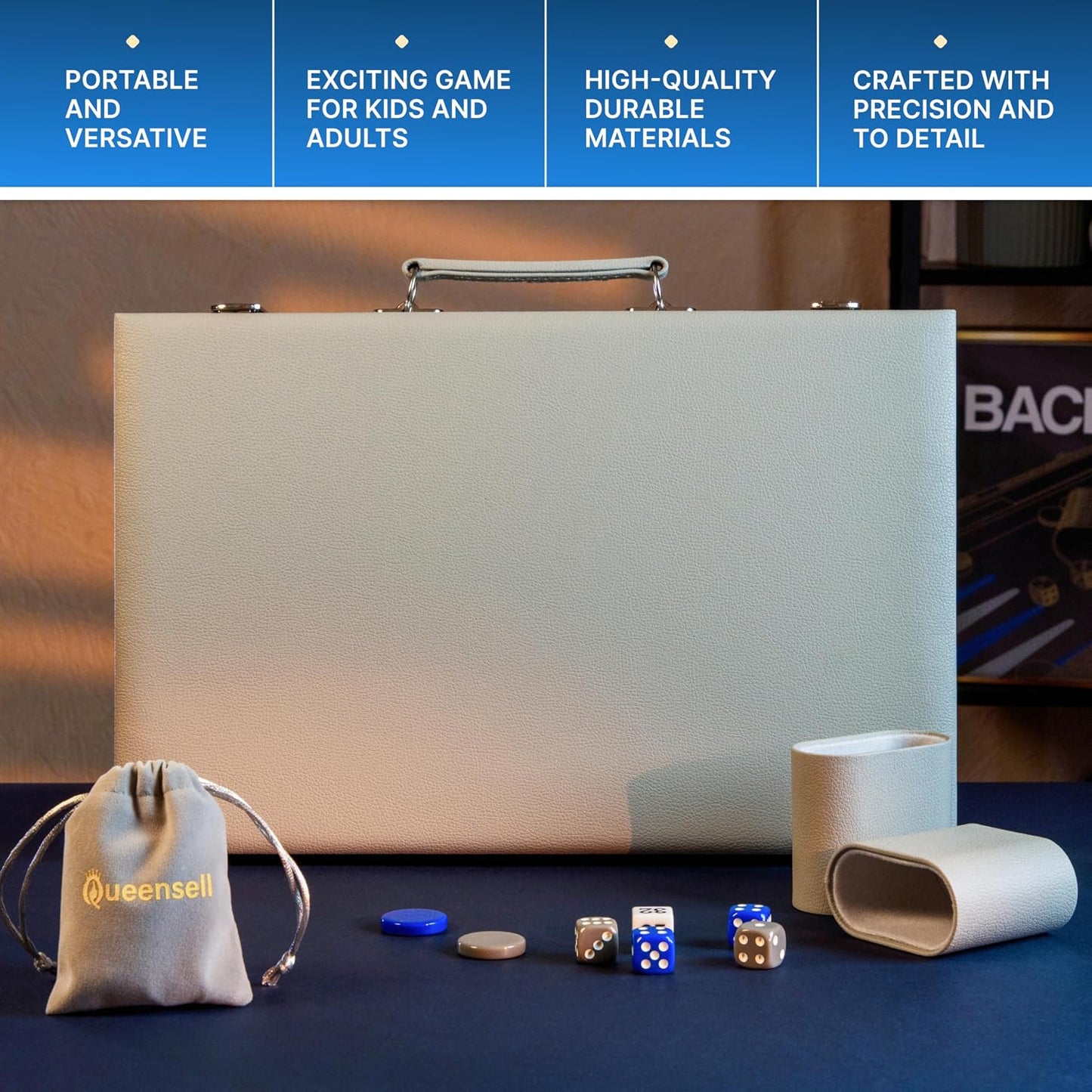 Juego de backgammon gris grande para adultos, juego de mesa clásico...