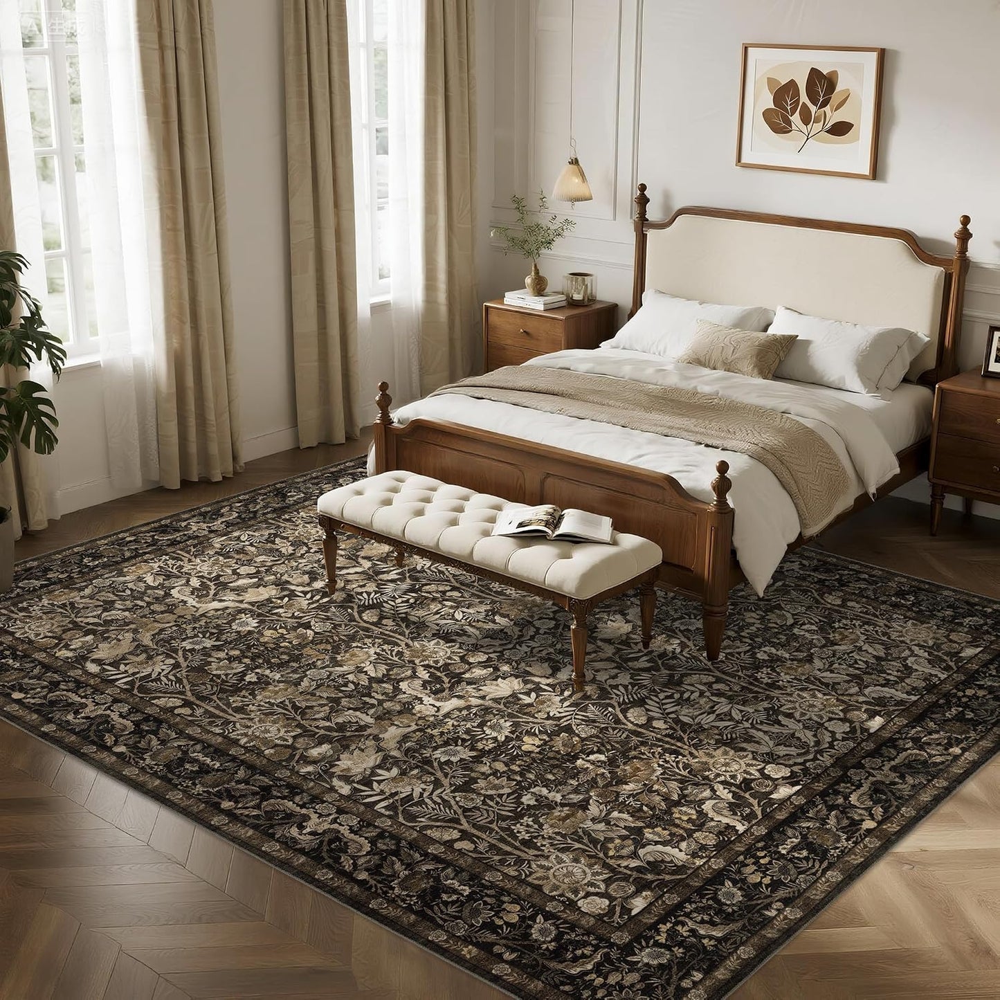 Luxcrest Alfombra marrón de 9 x 12: alfombras lavables florales vin...
