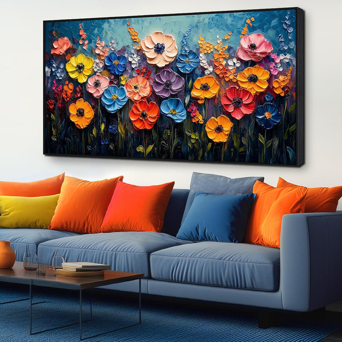 Arte de pared de flores para sala de estar, decoración de pared col...