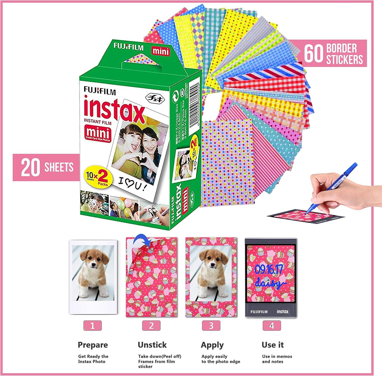 Fujifilm Película instantánea Instax Mini (paquete de 3, 60 hojas),...