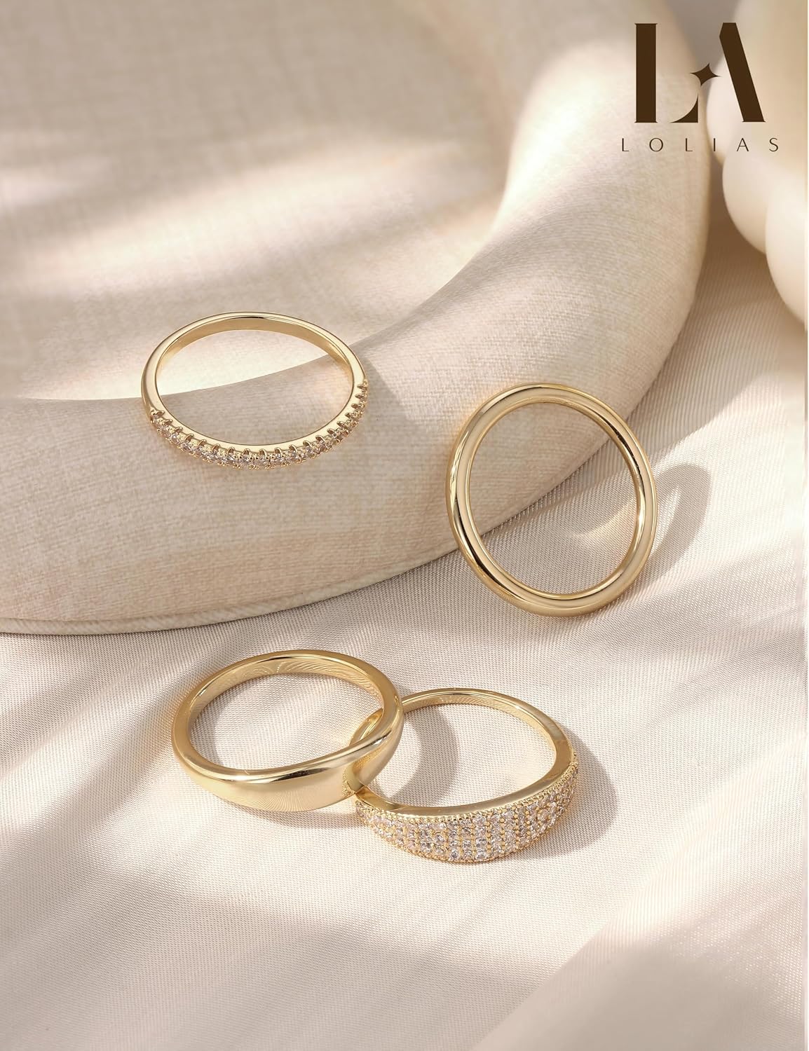 LOLIAS Anillos apilables chapados en oro de 14 quilates para mujer...