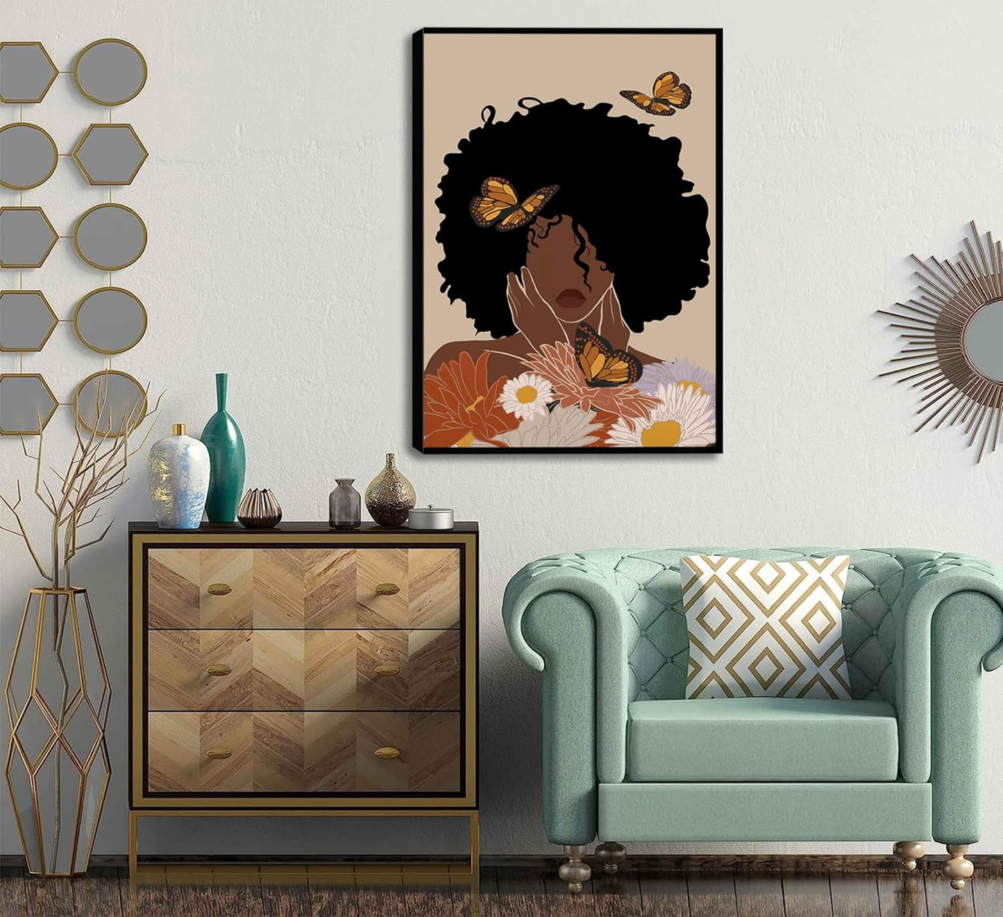 WSTUKVV 3 piezas de arte de pared de mujer negra, bohemia, niña, gi...