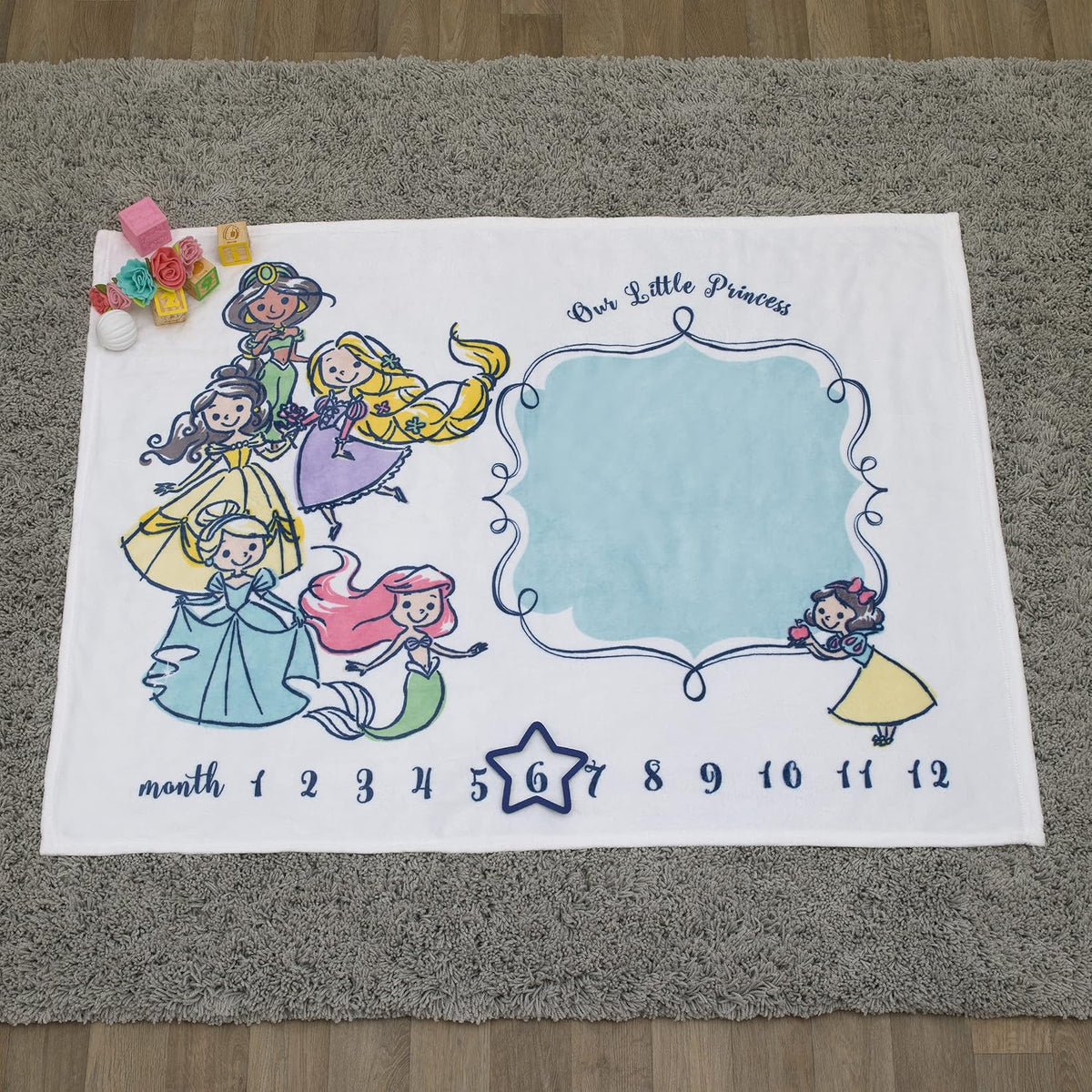 Manta mensual para bebé supersuave de Disney Princess en blanco, ro...