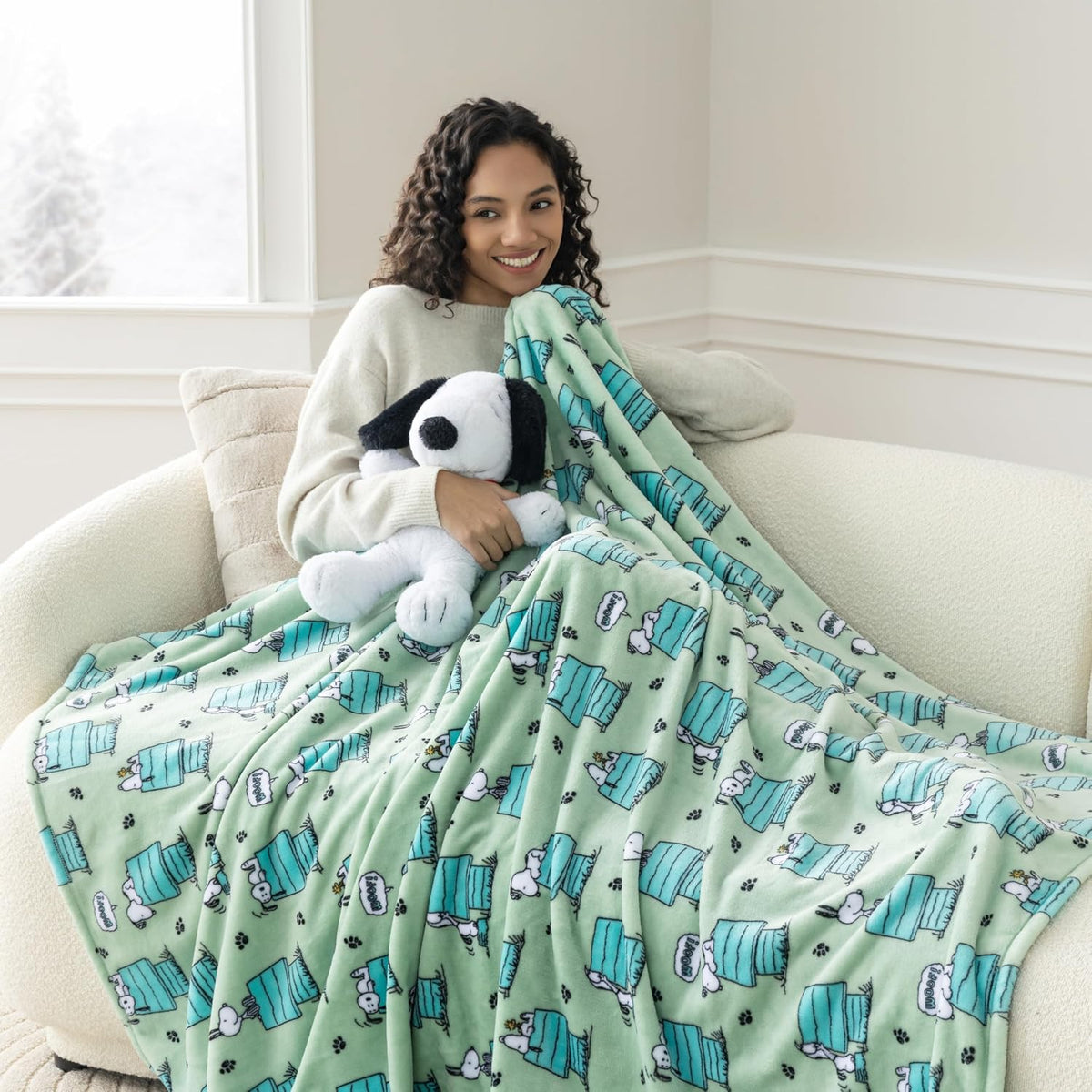 Berkshire Peanuts® VelvetLoft® - Manta de felpa de Snoopy con lindo...