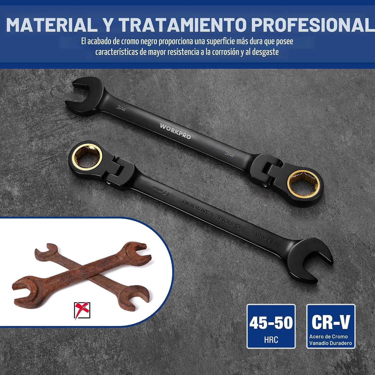 WORKPRO Juego de llaves de trinquete de 22 piezas con cabezal flexi...