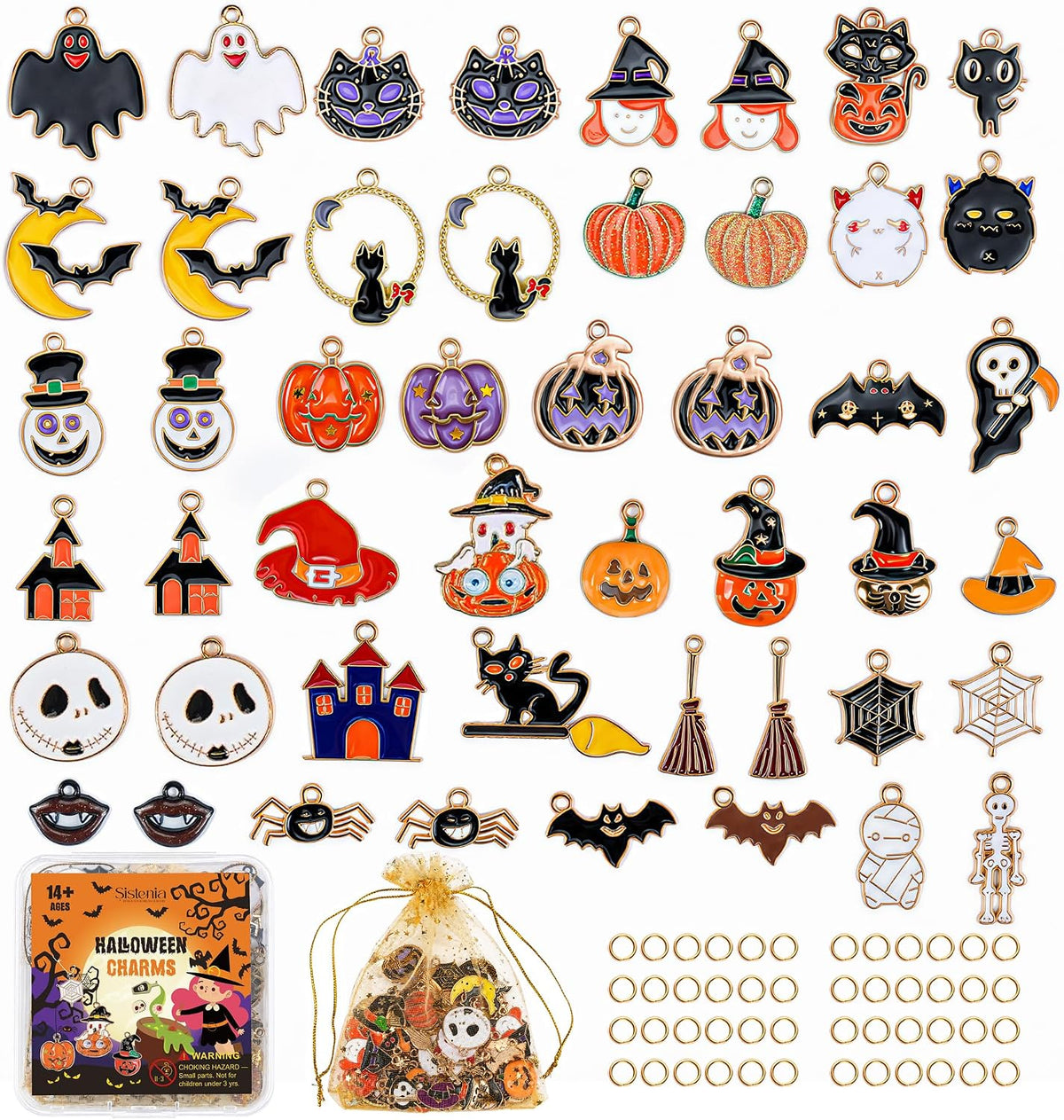 50 dijes de Halloween para hacer joyas, dijes de esmalte de metal |...