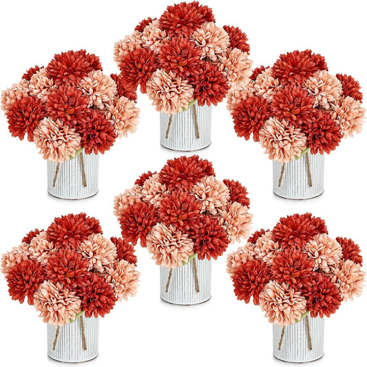 SEKNHOP Centros de mesa de flores prefabricados, juego de 6 crisant...