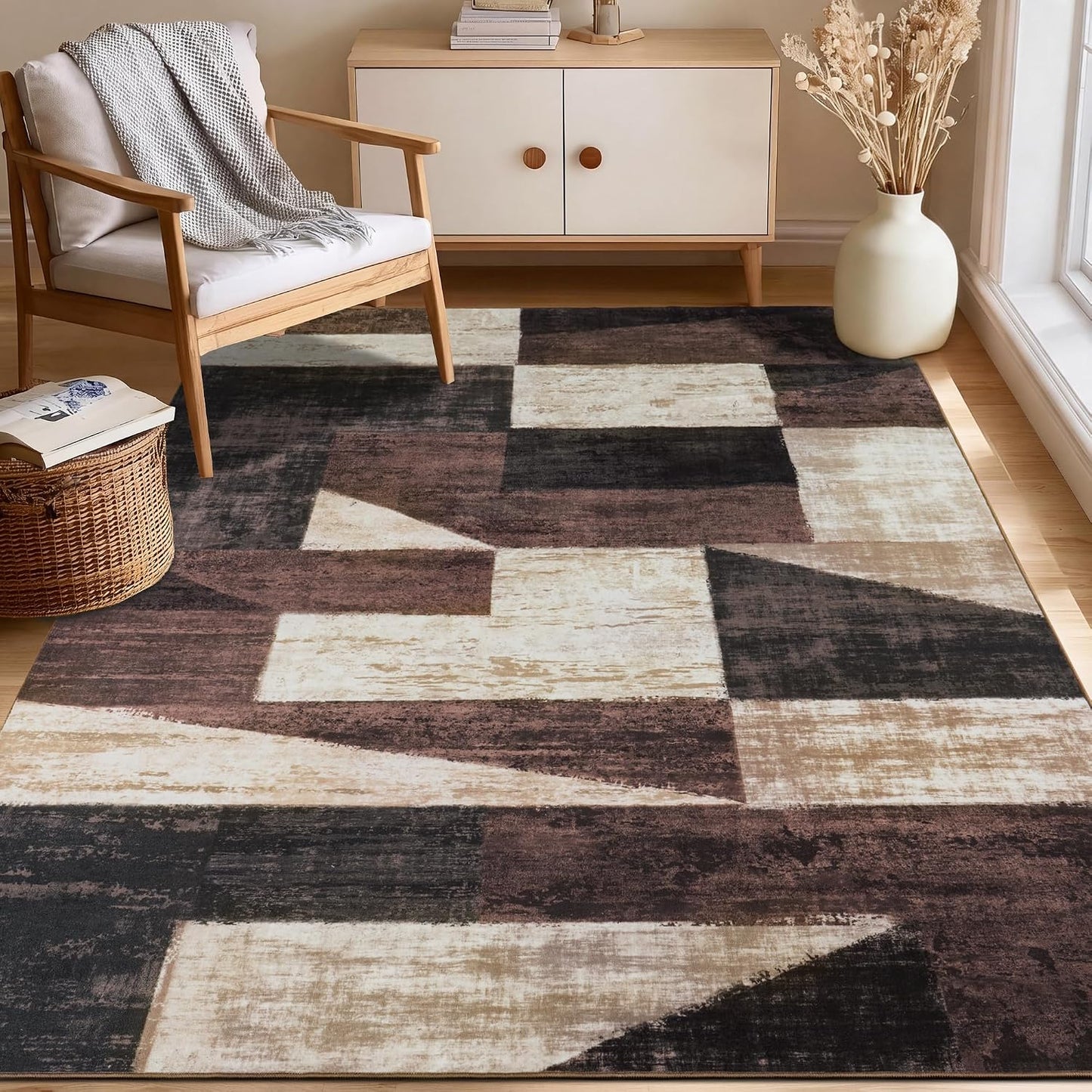 Mugorn Alfombra geométrica moderna para sala de estar, alfombra sua...