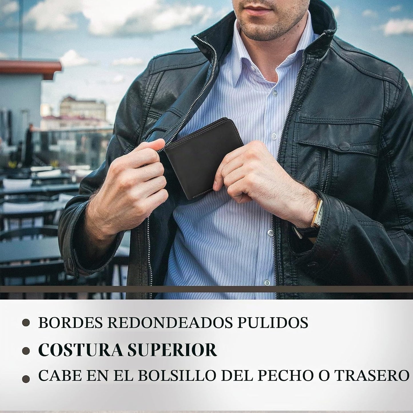 Tony Perotti Billetera plegable de cuero italiano para hombre con t...