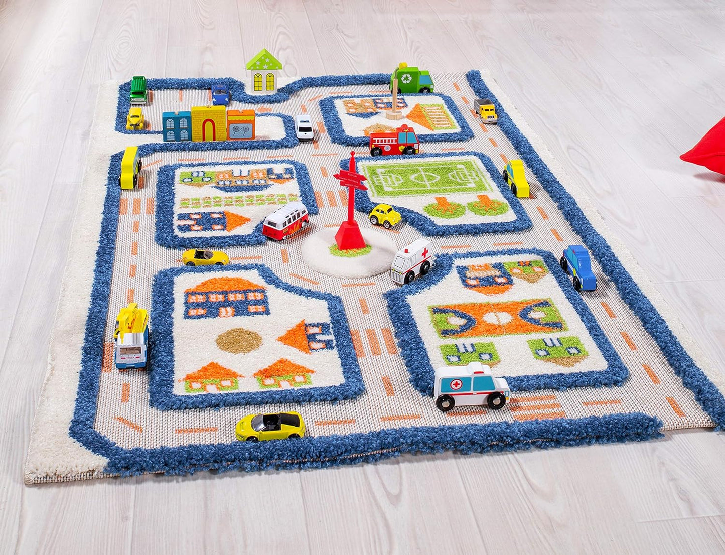 IVI Alfombra de juego gruesa 3D para niños con diseño de ciudad col...