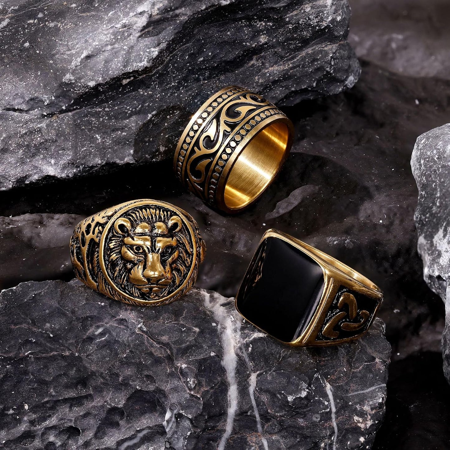 AFSITNIG - Juego de 7 anillos de acero inoxidable vintage para homb...
