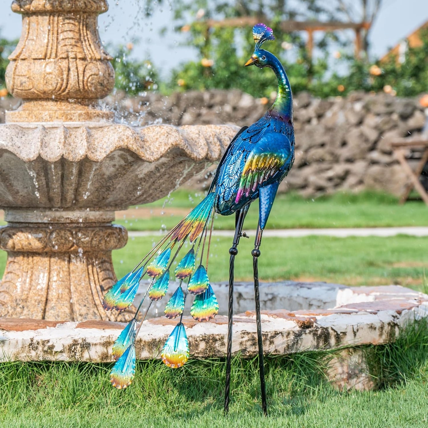 TERESA'S COLLECTIONS - Pavo real de metal de 35 pulgadas, decor...