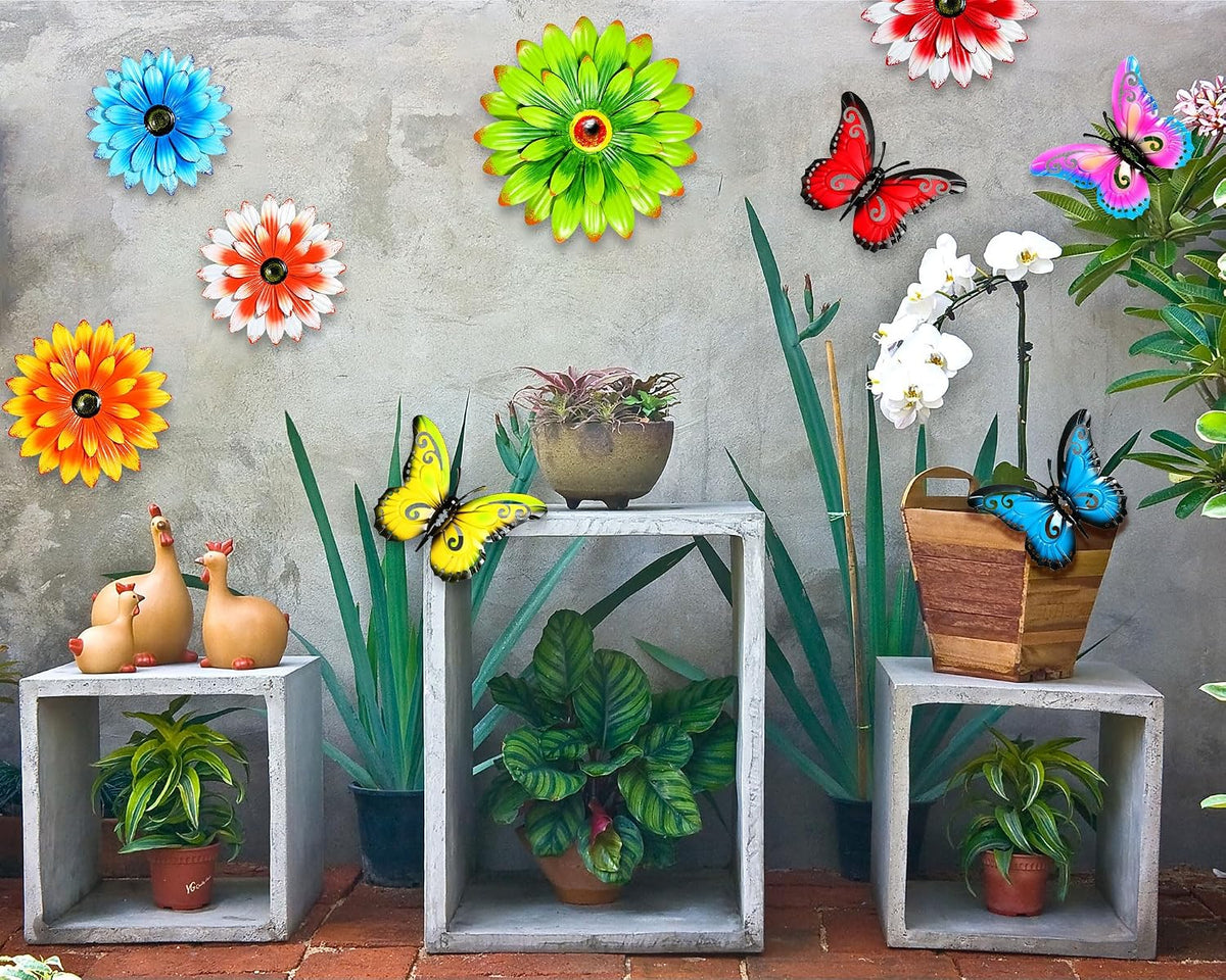 Gisafai Paquete de 10 decoraciones de pared de metal con flores par...