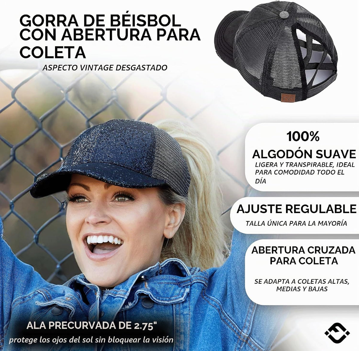 Funky Junque - Sombrero de cola de caballo para mujer, gorra de béi...