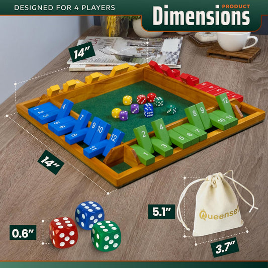 Shut The Box Game Tablero de madera para 4 jugadores, juego de 14 p...