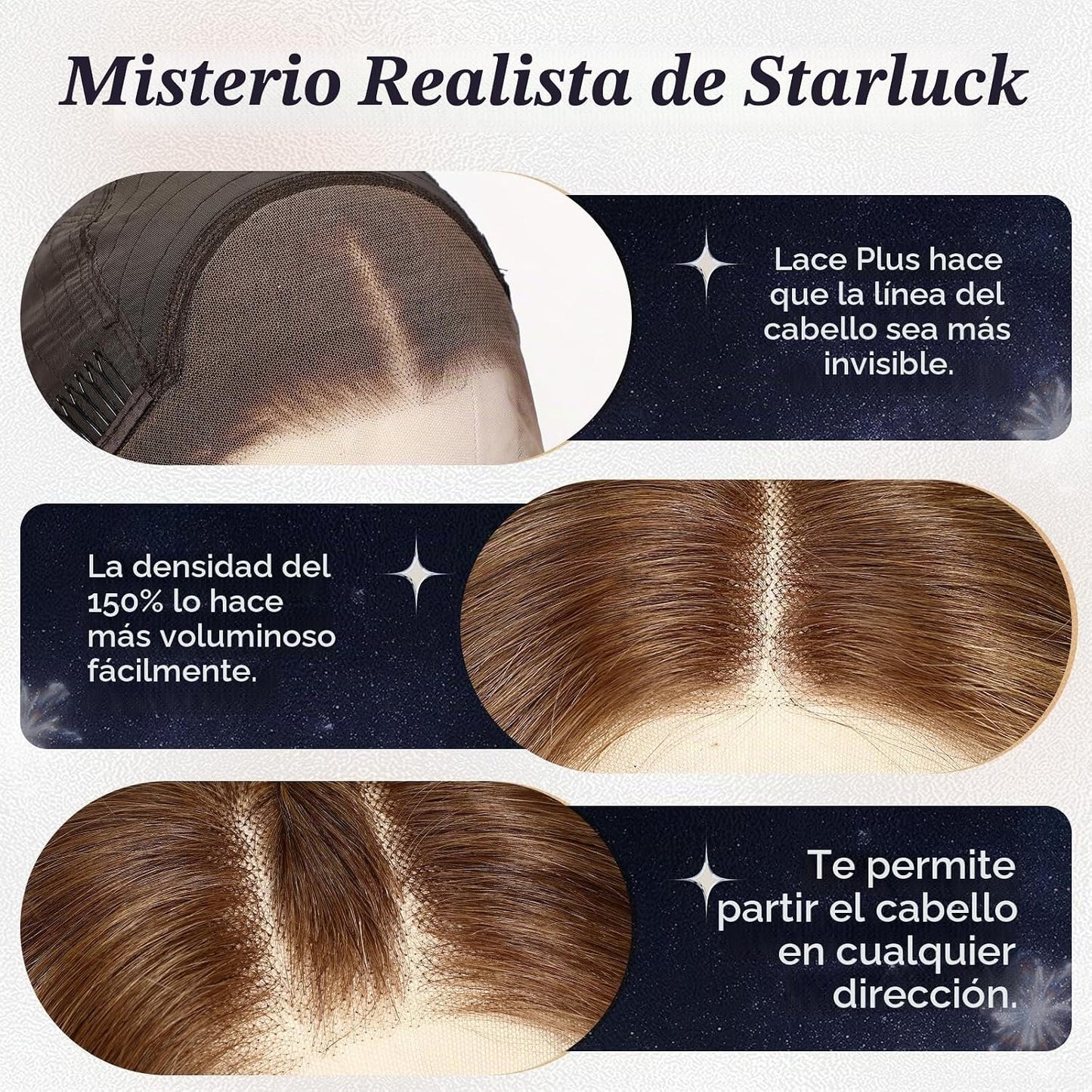Pelucas Starluck de pelo humano con encaje frontal para mujeres, ma...