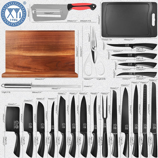 XYJ Juego de cuchillos de chef con bloque magnético de madera, tene...
