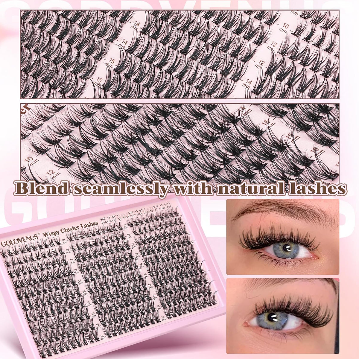 Extensiones de pestañas Goddvenus, naturales, en racimo, rizadas en...