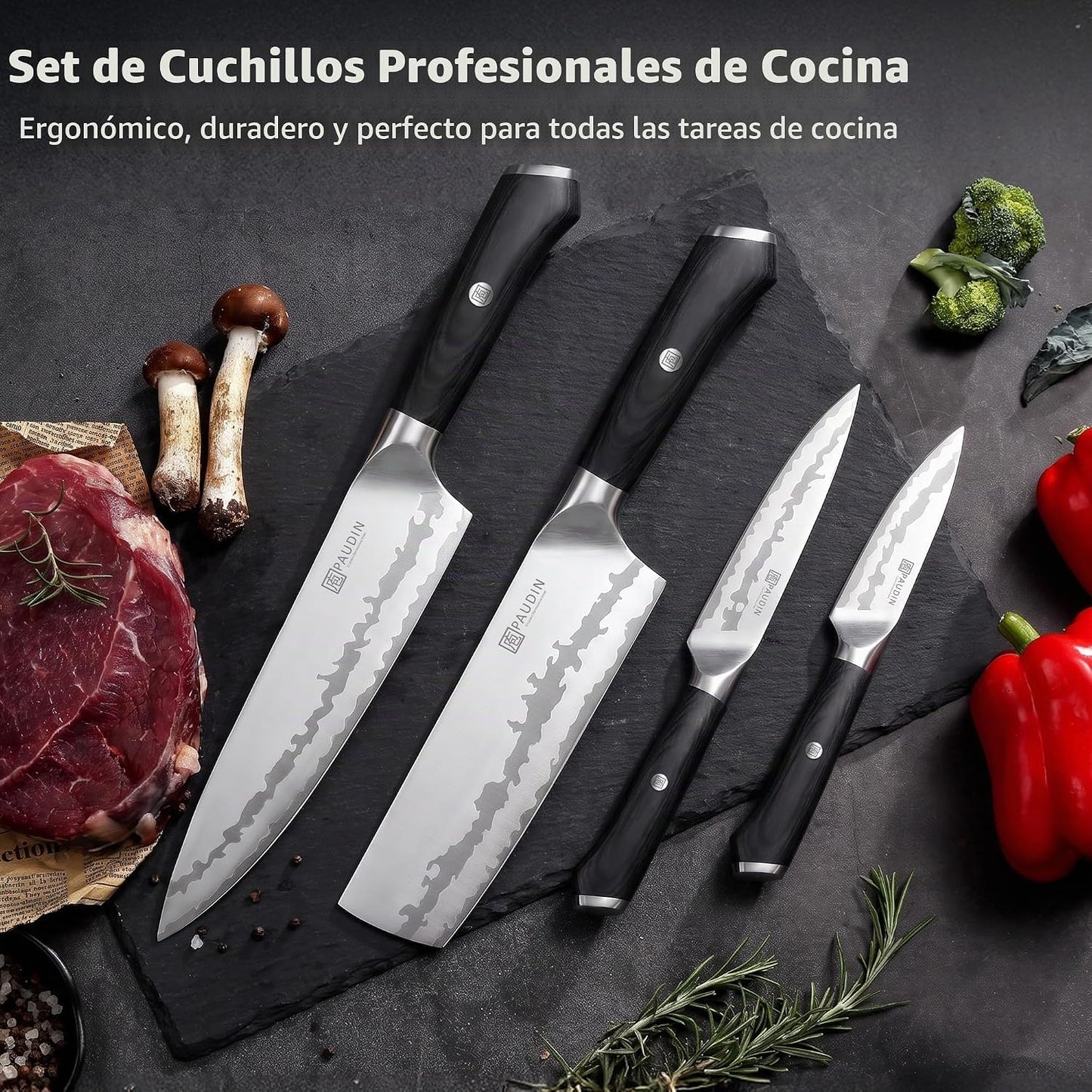 PAUDIN - Juego de cuchillos de cocina ultra afilados de acero de al...