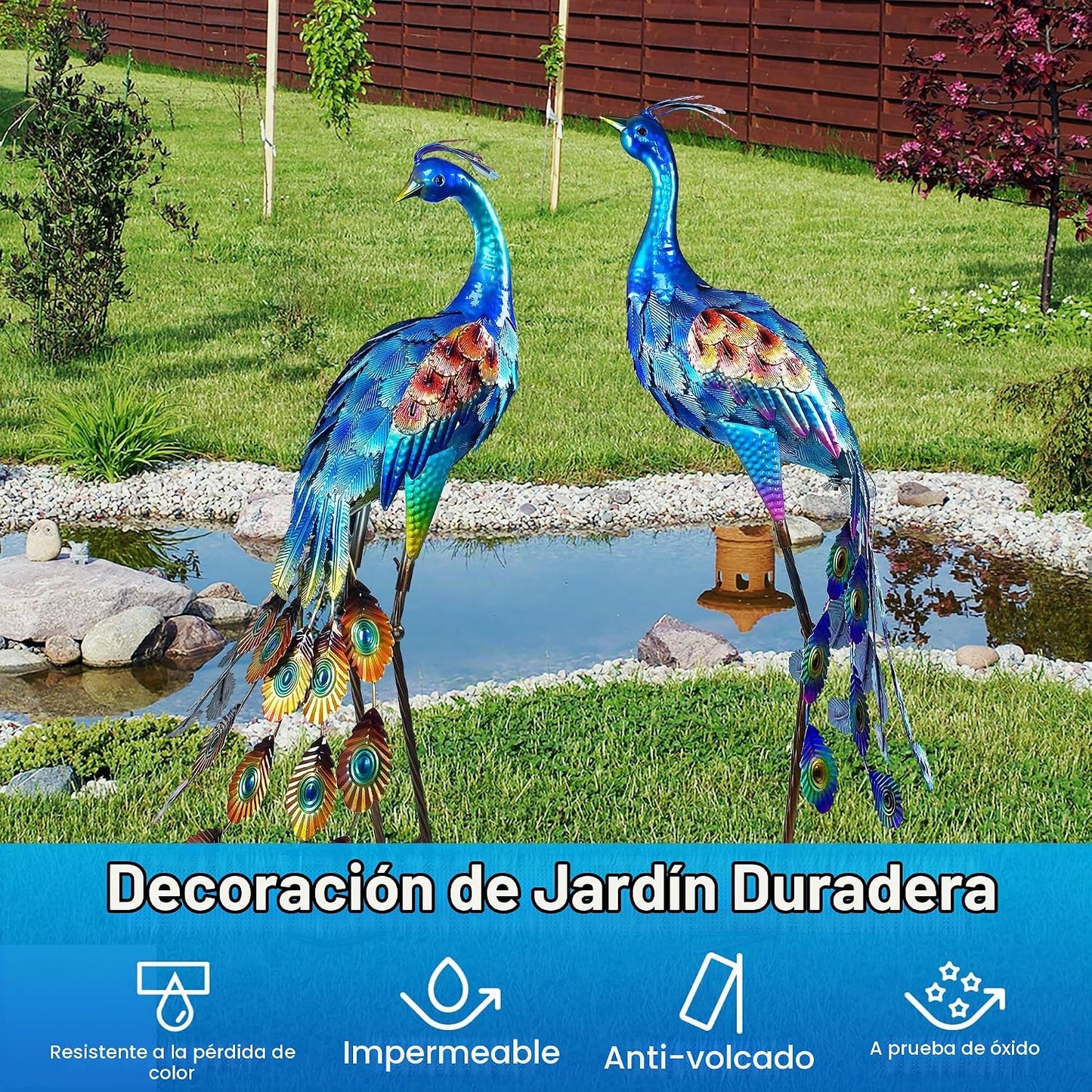 Juego de 2 estatuas de jardín grandes, esculturas de pavo real de m...