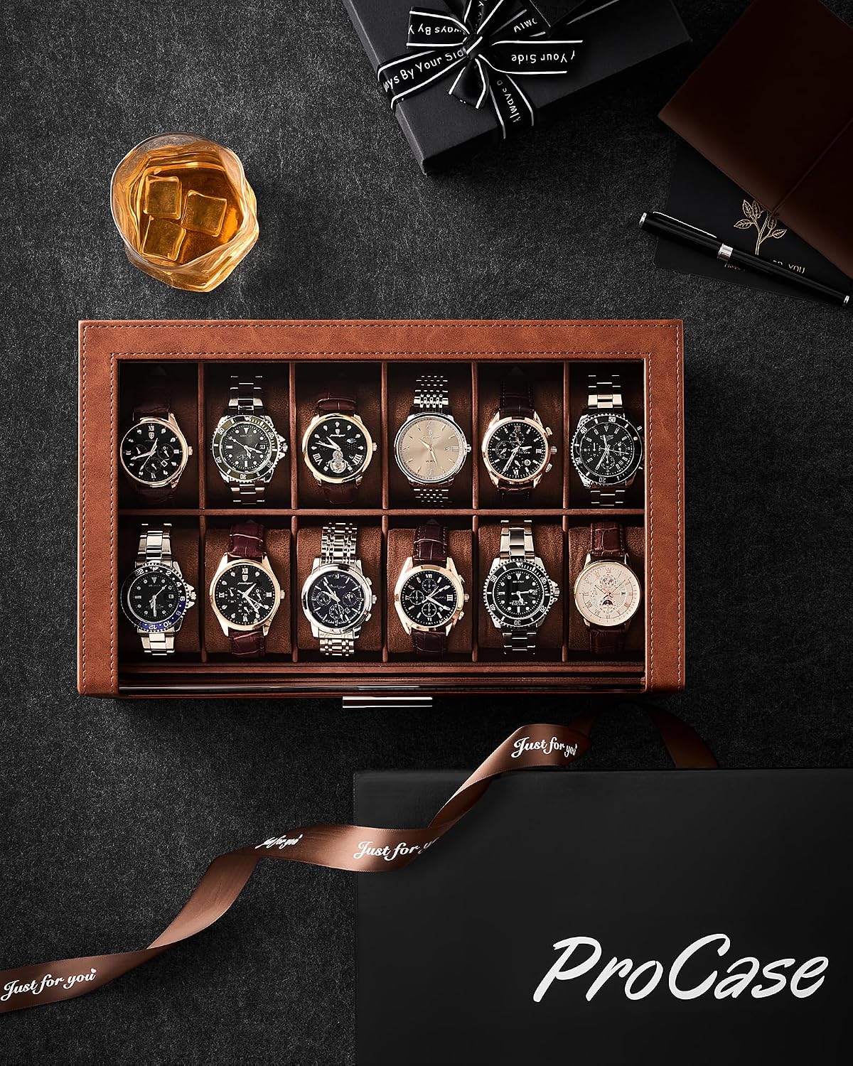 ProCase Caja de reloj para hombres, soporte de exhibición de reloj...