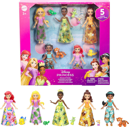 Mattel Disney Princess &amp; Friends - Juego de 5 muñecas pequeñas...