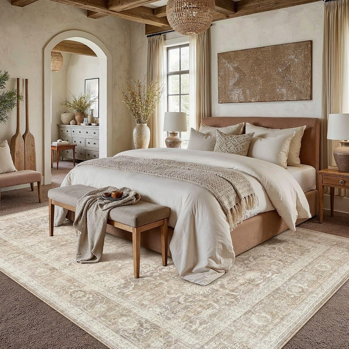 HUGEAR - Alfombras lavables de 5 x 7 pies, color beige para sala de...