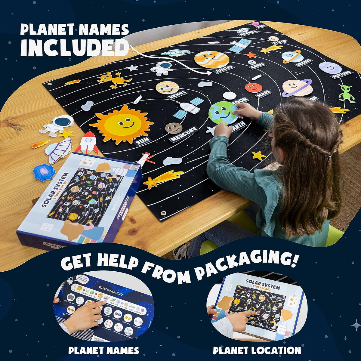 BONNYCO Sistema Solar para Niños Juguetes con 61 Figuras de Fieltro...
