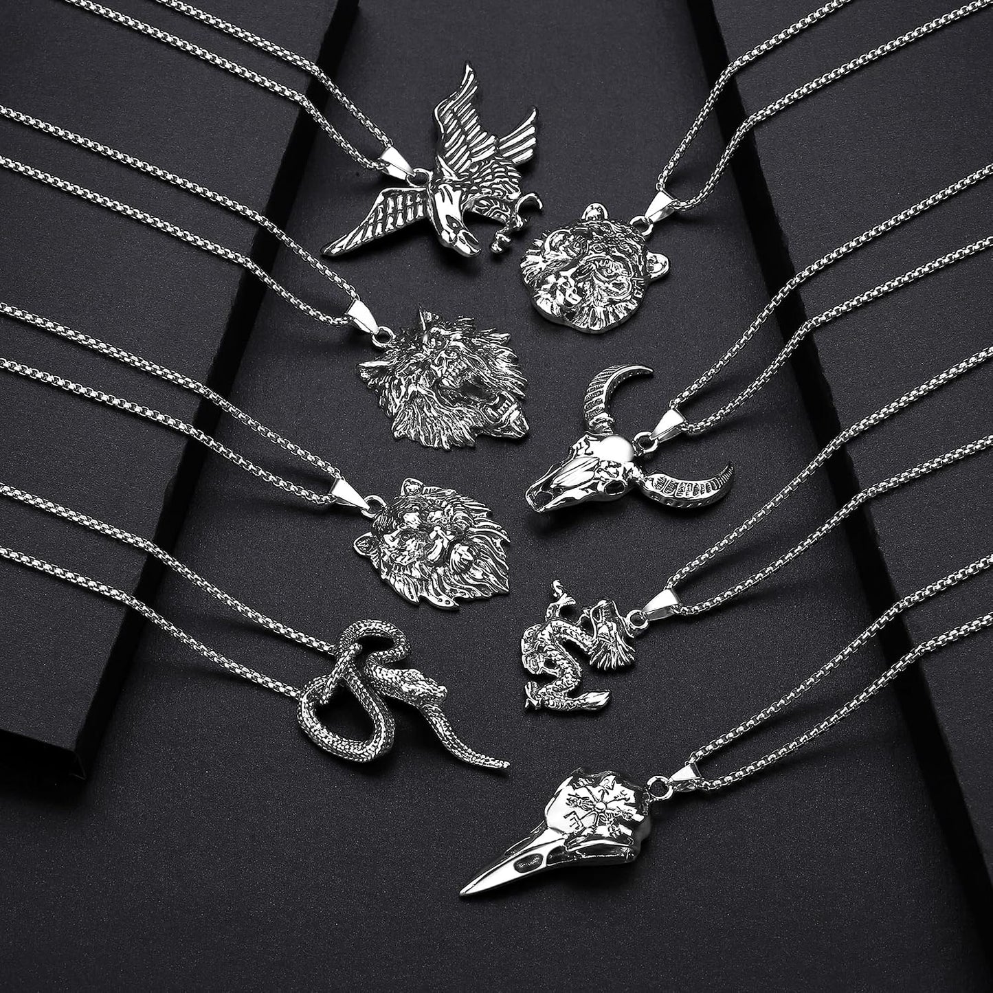MAIBAOTA Juego de 8 collares para hombre, collar de acero inoxidabl...