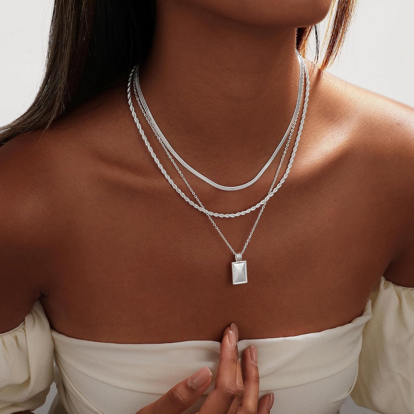 CAROVO Collar en capas de oro\/plata para mujer, chapado en oro\/pl...