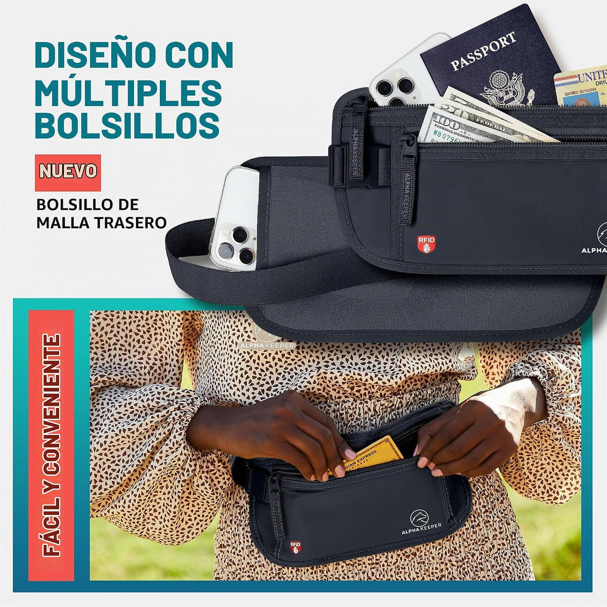 Alpha Keeper Cinturón de dinero de viaje oculto, cartera de cintura...