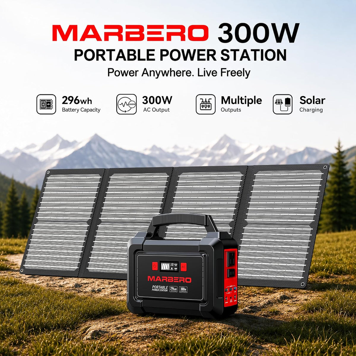 MARBERO Generador solar de 296 Wh con paneles solares, estación de...