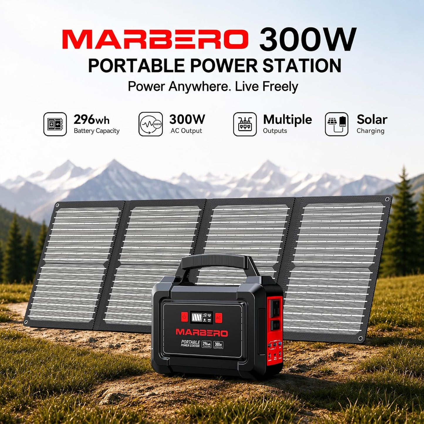MARBERO Generador solar de 296 Wh con paneles solares, estación de...
