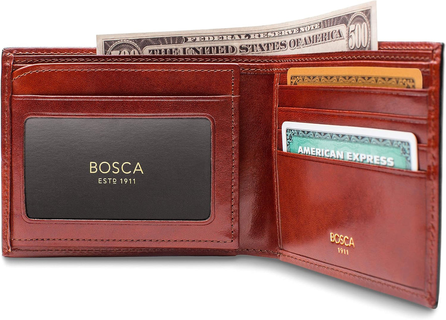 Bosca Billetera plegable de piel vieja para hombre con ventana para...