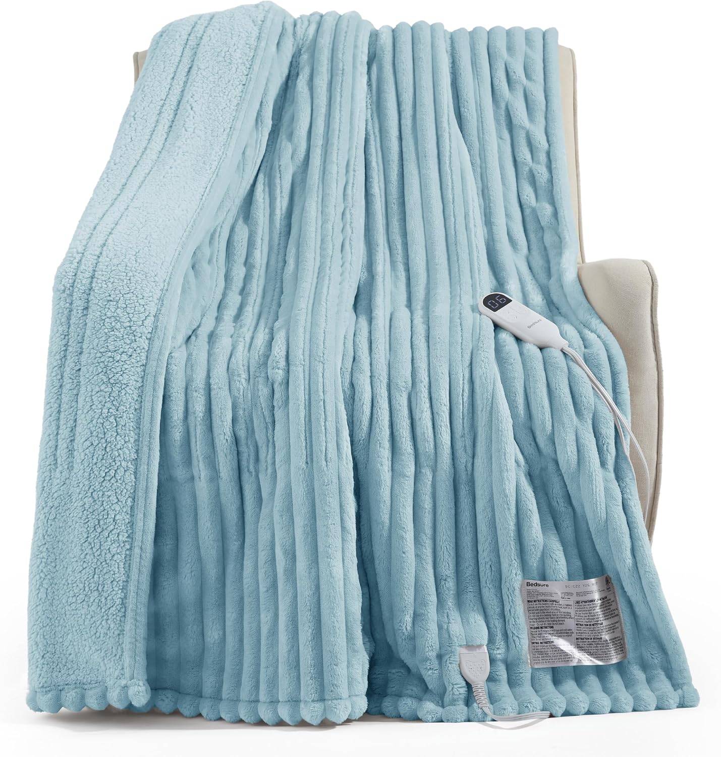 Bedsure Manta térmica gruesa eléctrica XL, precalentamiento, azul c...