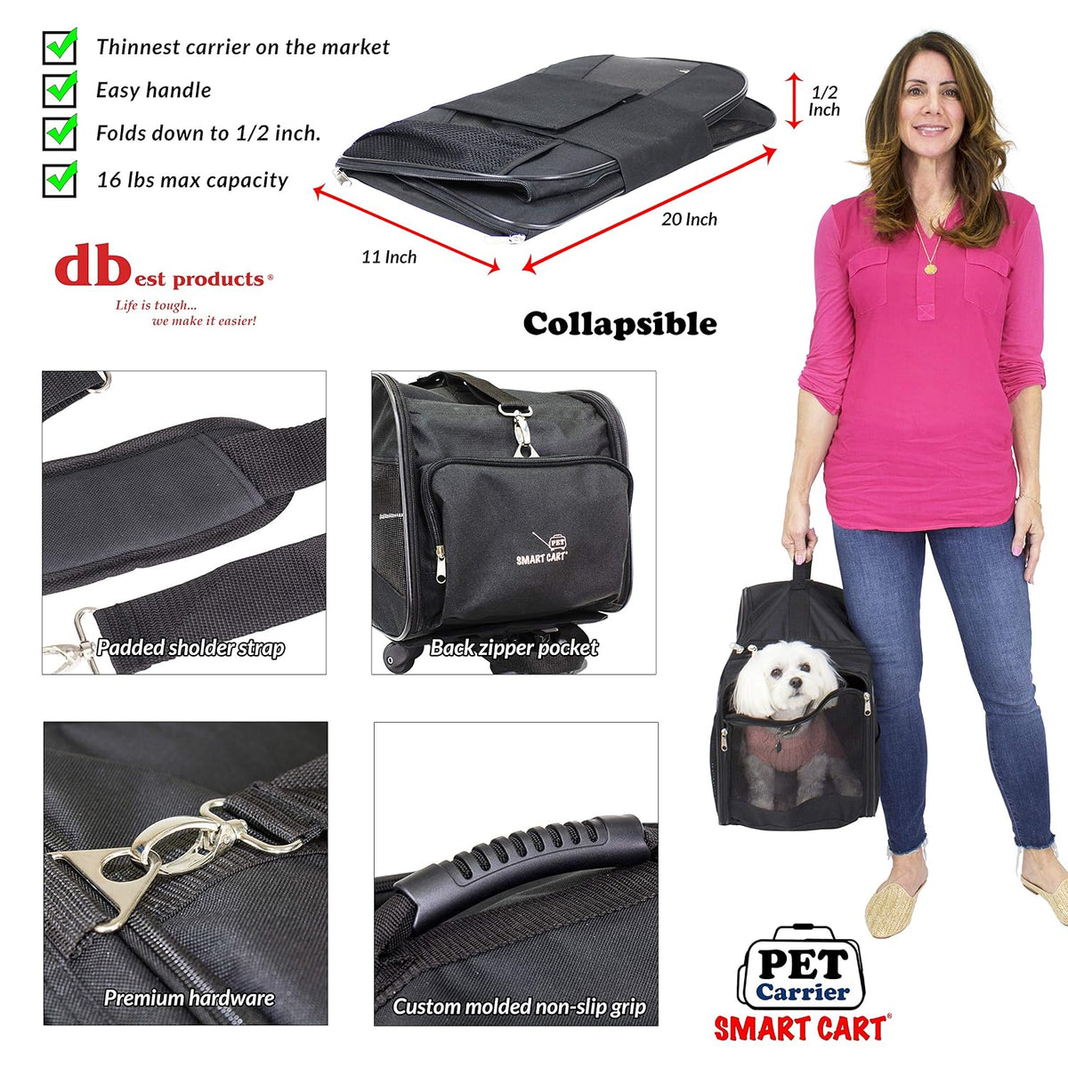 dbest products Pet Smart Cart Carrier, Mediano, Negro, Bolso de Via...