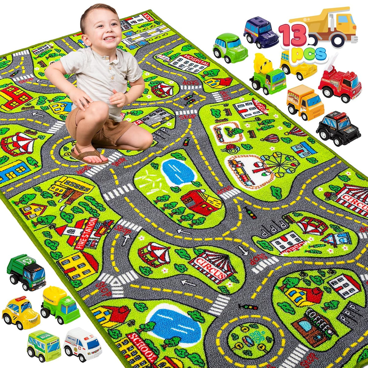 JOYIN - Alfombras de juego para niños con juego de 12 vehículos de...
