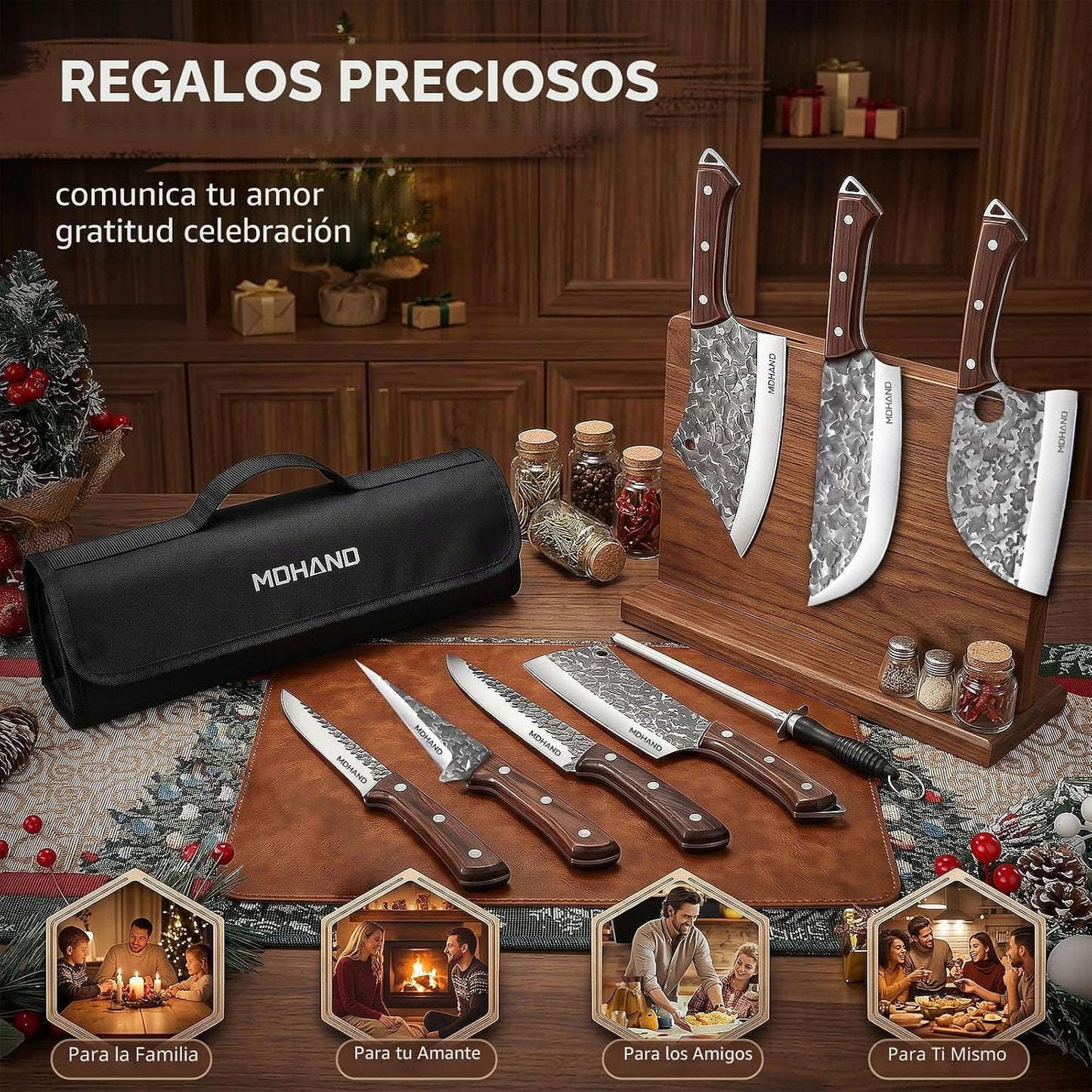 MDHAND Juego de cuchillos de carnicero, juego de cuchillos de chef...