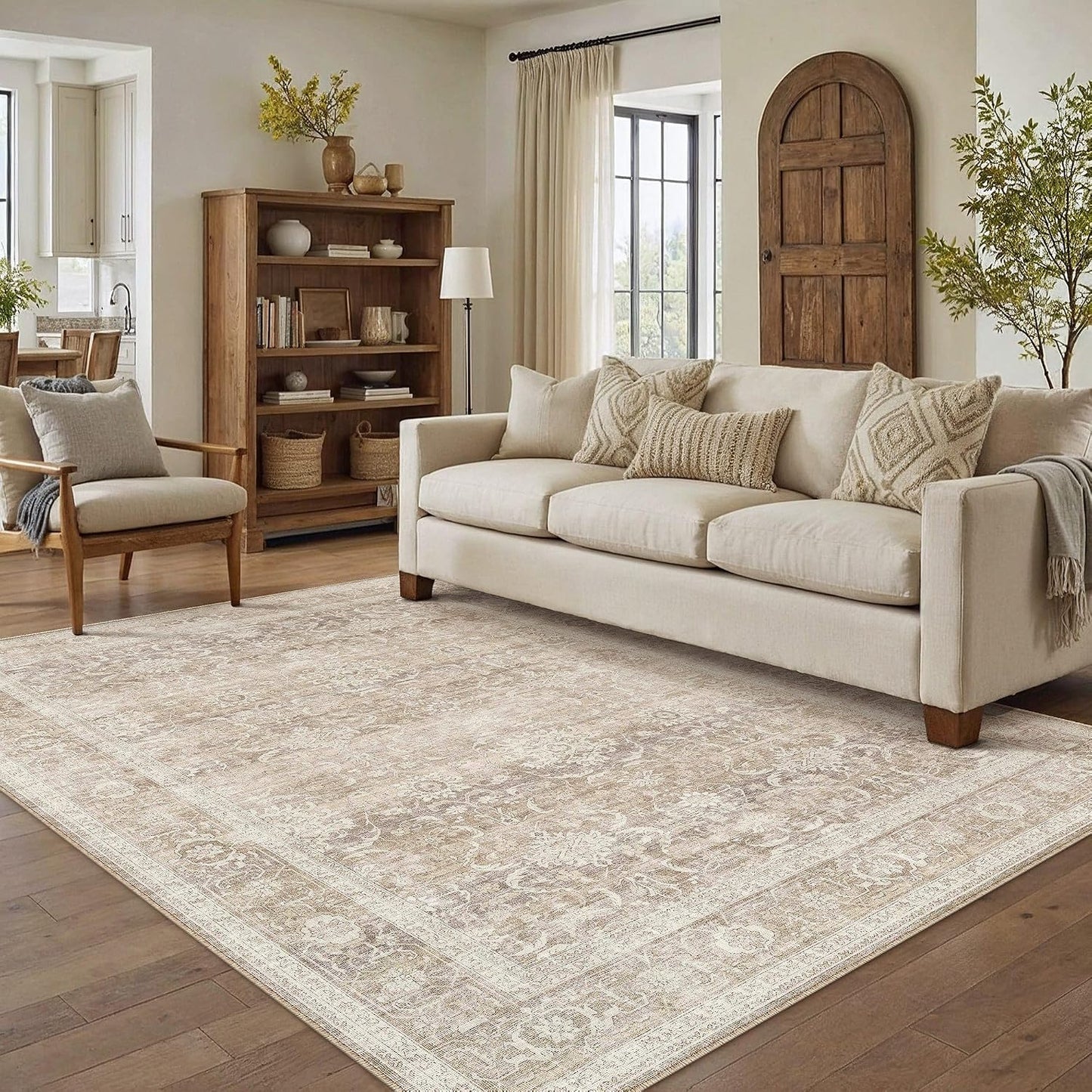 HUGEAR - Alfombras lavables de 5 x 7 pies, color beige para sala de...