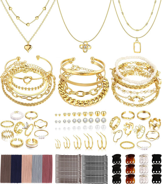 FAXHION Juego de joyas de oro para mujer, 68 piezas, con 7 collares...