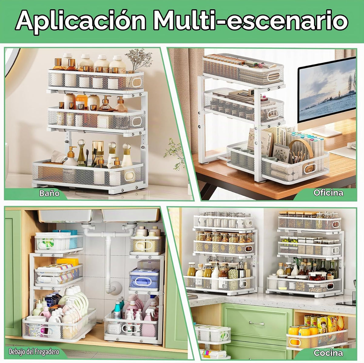 Organizador de 3 niveles para debajo del fregadero, organizador de...