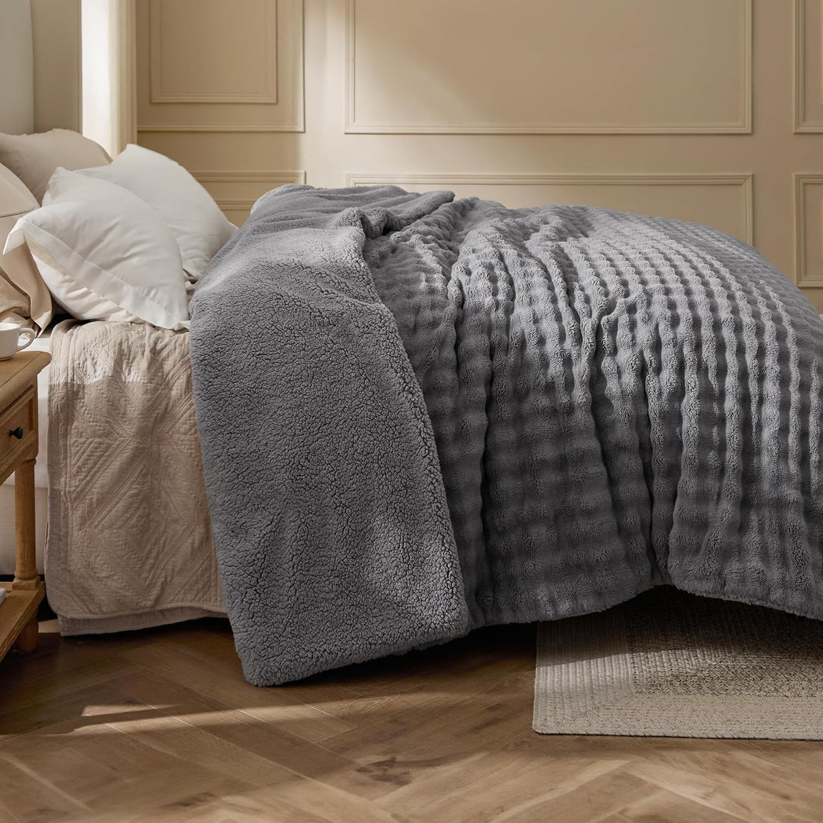 Bedsure - Manta Bubble Sherpa tamaño King para la cama - Manta de f...