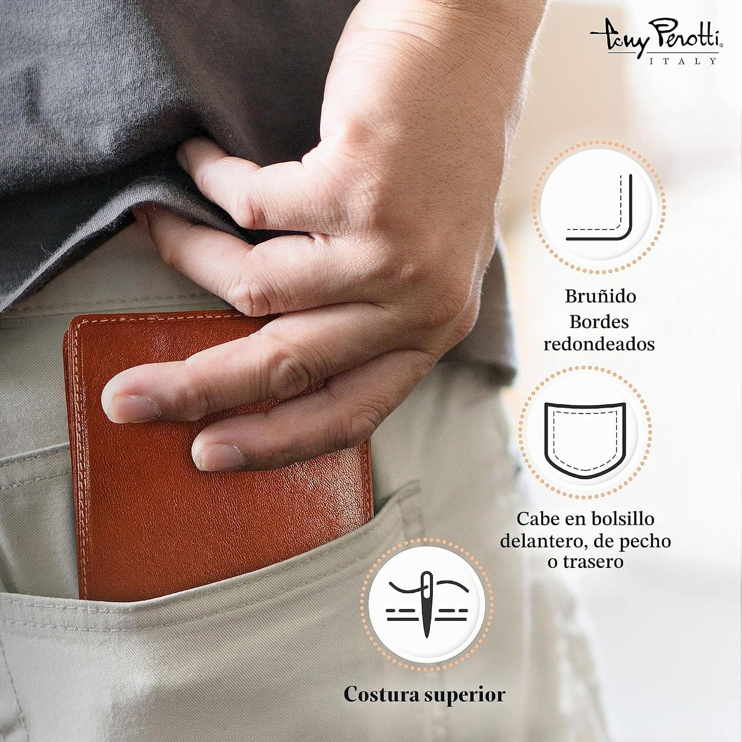Tony Perotti Cartera de cuero italiano para hombre, delgada, plegab...