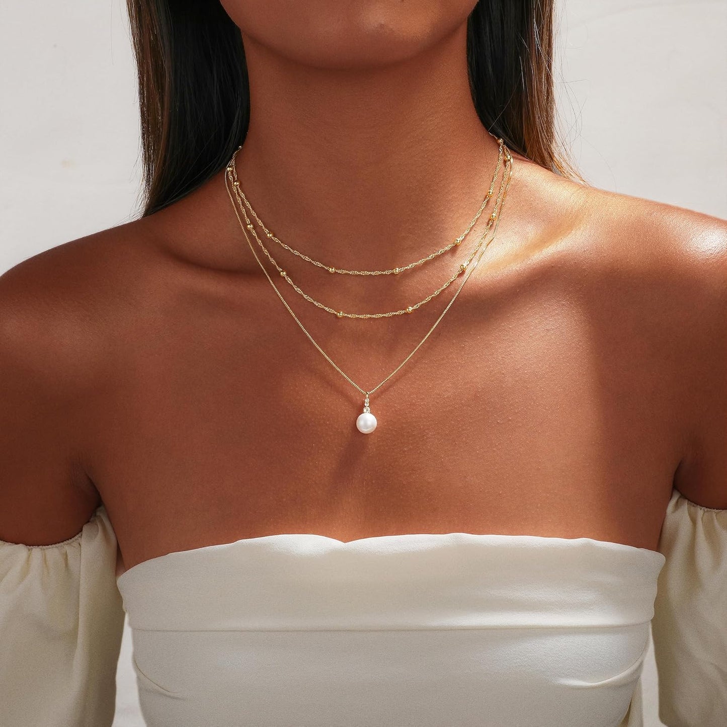 CAROVO Collar en capas de oro\/plata para mujer, chapado en oro\/pl...