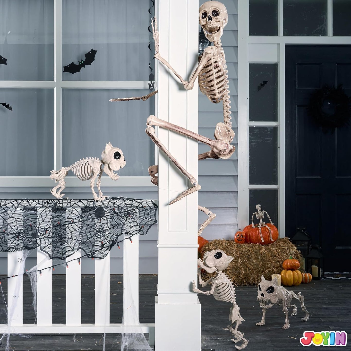 JOYIN - Esqueleto de Halloween de 1.7 m articulable, esqueleto de t...